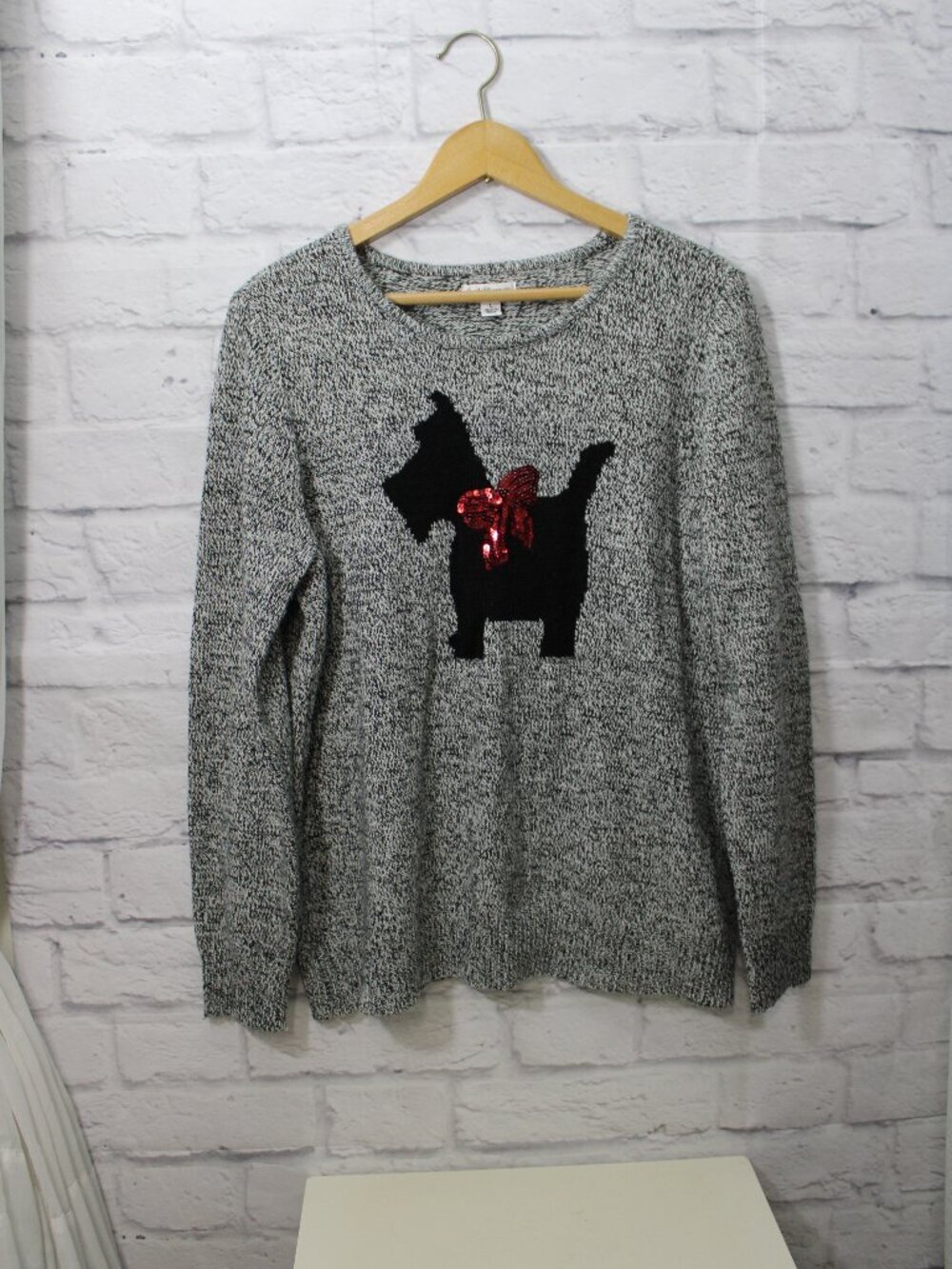 Croft & Barrow Large Marled Knit Scottie Dog Holiday Sweater Christmas Winter